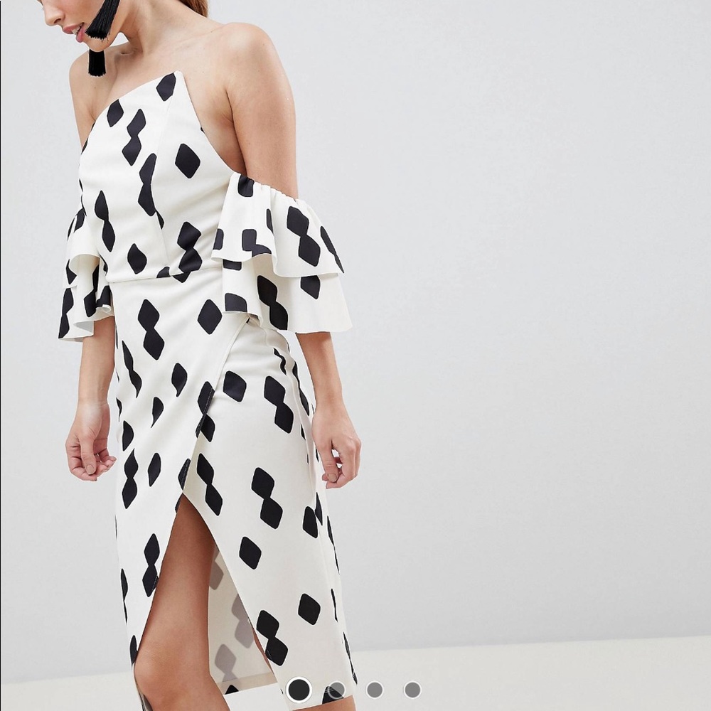 ASOS DESIGN extreme bandeau frill sleeve wrap
front midi dress